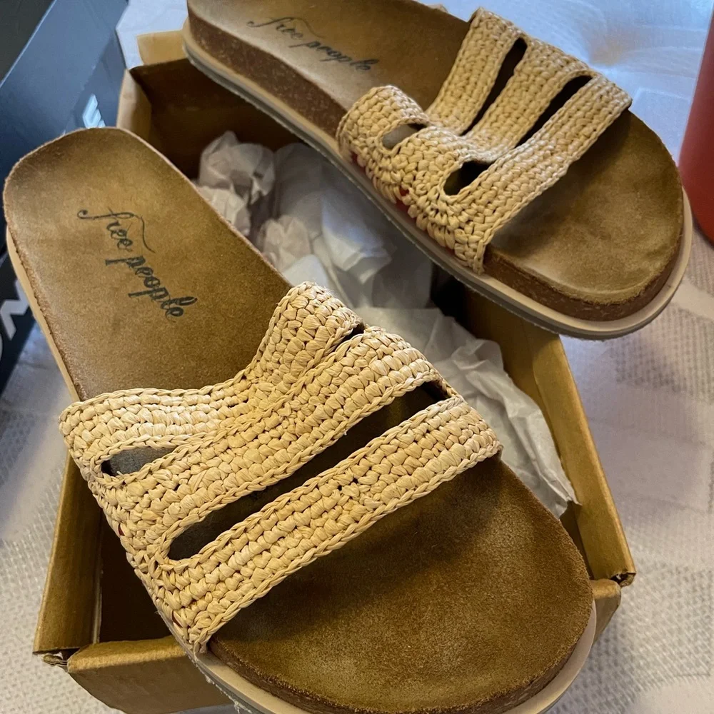 Free People Crete Cream Footbed Sandals with red accents